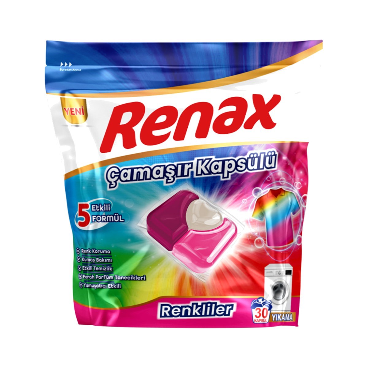 Renax Çamaşır Makinesi Kapsülü Renkliler 30 Adet