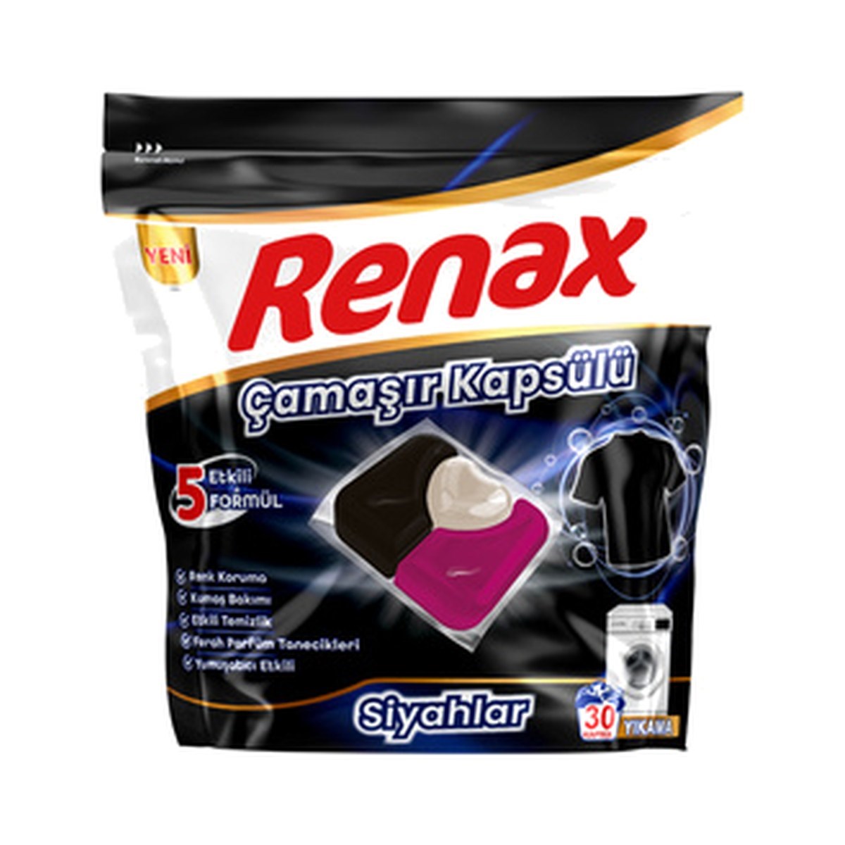 Renax Çamaşır Makinesi Kapsülü Siyahlar 30 Adet