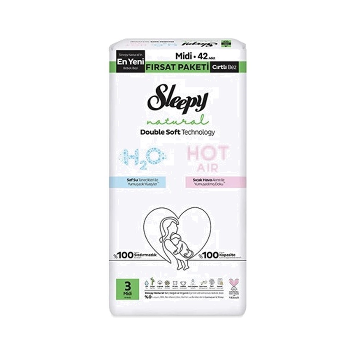 Sleepy Natural Double Soft Fırsat Paketi 3 Midi 42 ADET