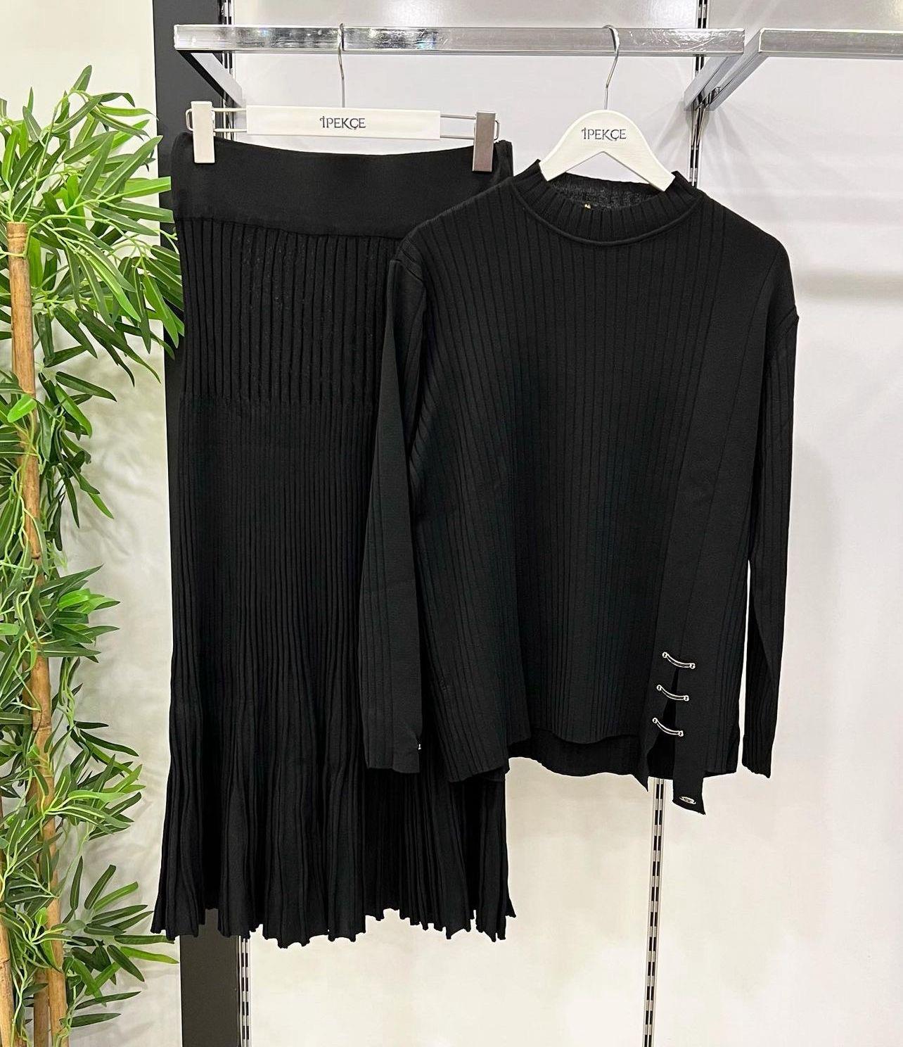 Etek üstü tunik takım merserize siyah