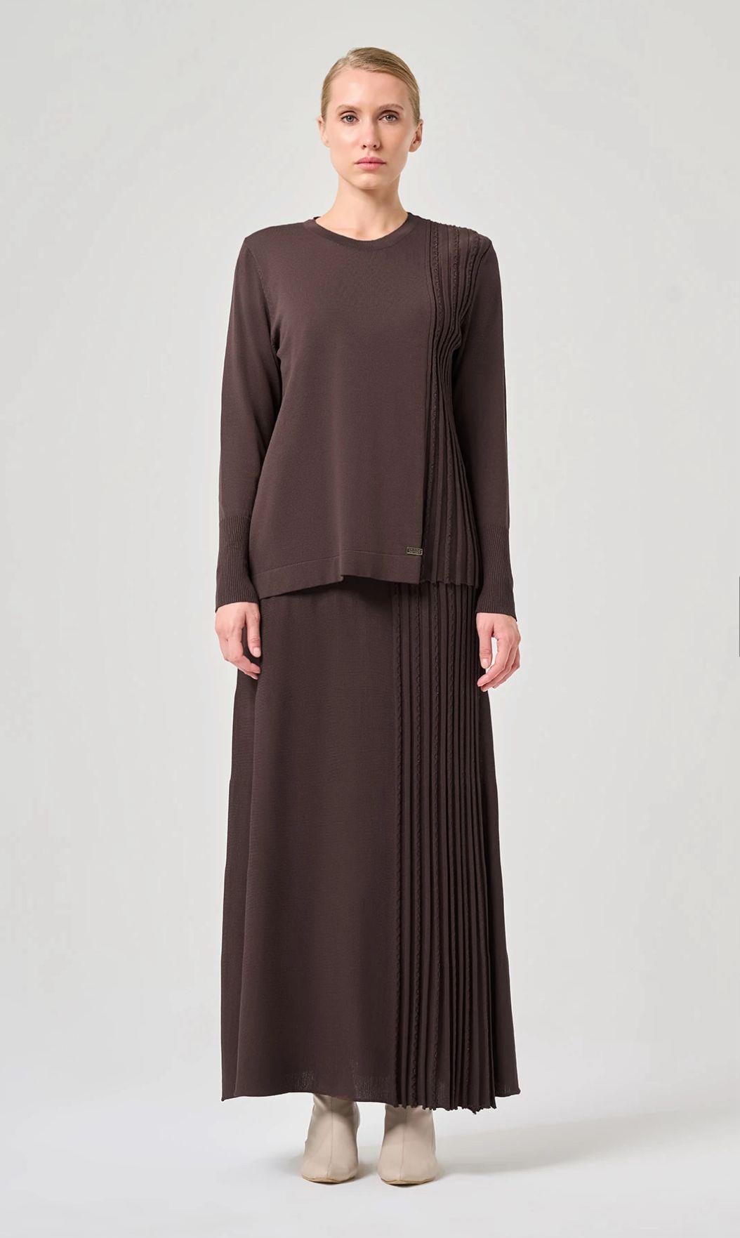 Rayon Etekli Şerit Takım Kahve