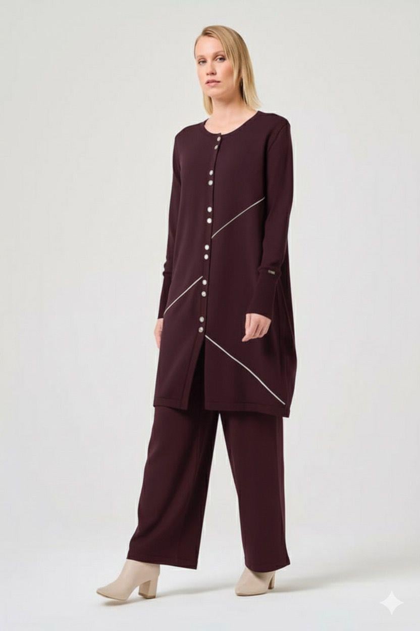 Takım pantolonlu Missa Royel rayon soğuk ip karadut