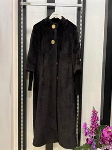 Kaban angora 25K-7129  kol-yaka düğme detaylı kaban siyah