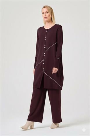 Takım pantolonlu Missa Royel rayon soğuk ip karadut