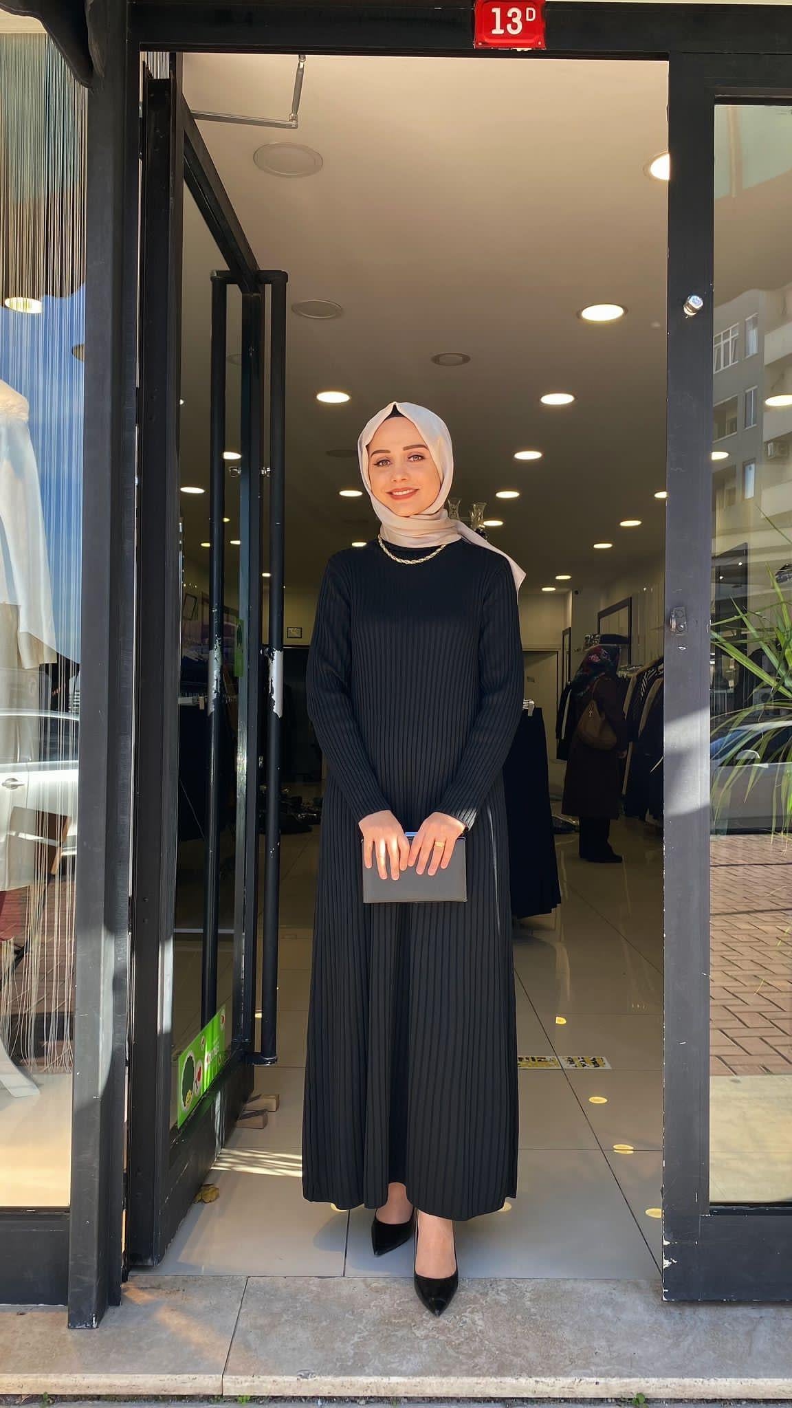 Elbise ince çizgi merserize siyah