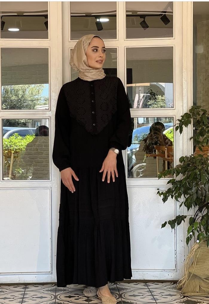 Elbise önü dantel desenli viscon siyah