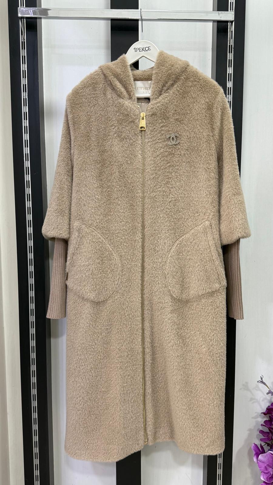 Kaban Angora 24K 7114 sabit kapşonlu koyu bej