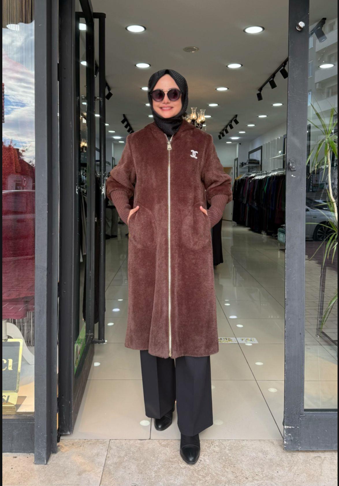 Kaban Angora 24K 7114 sabit kapşonlu kahverengi