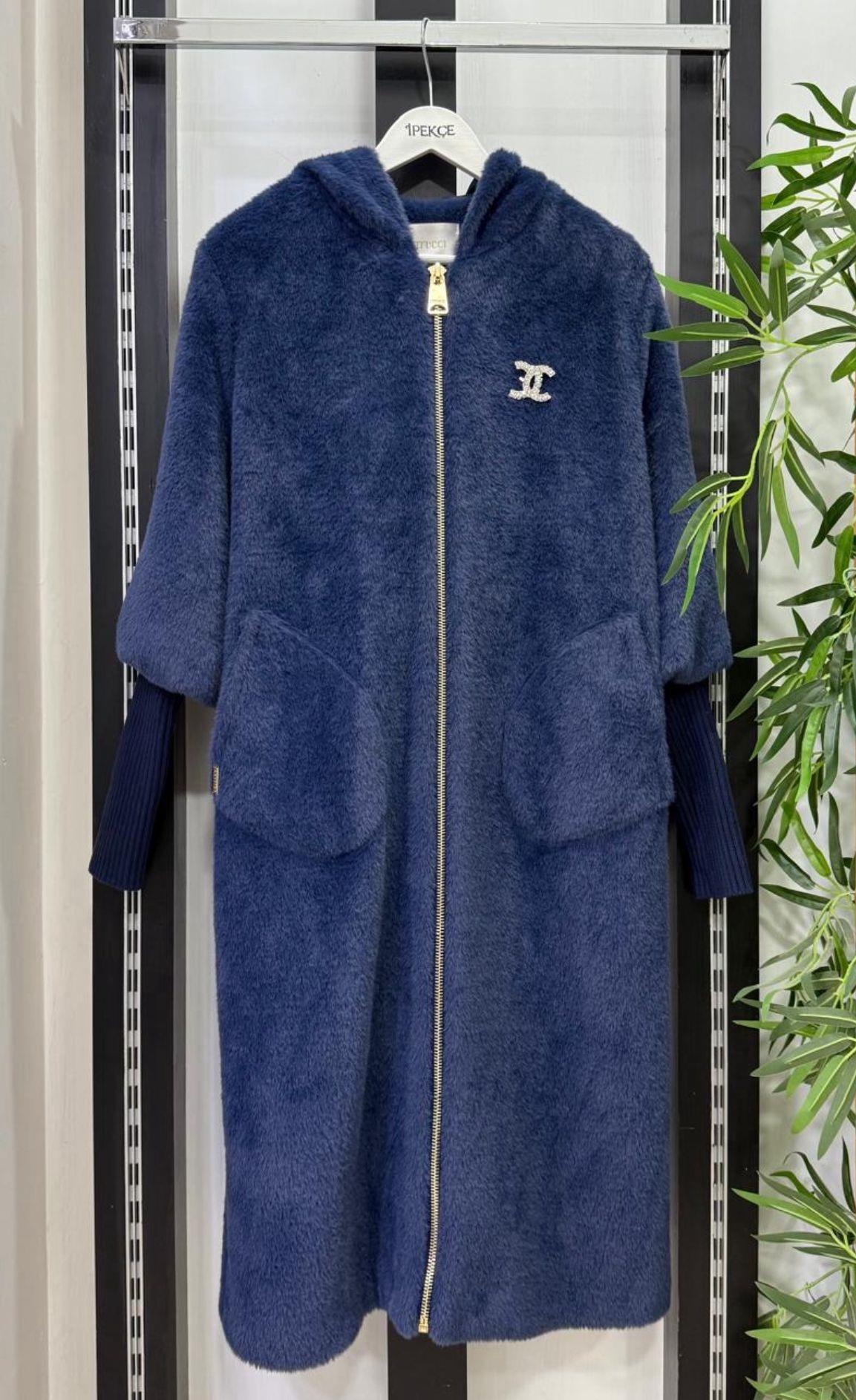 Kaban Angora sabit kapşonlu indigo