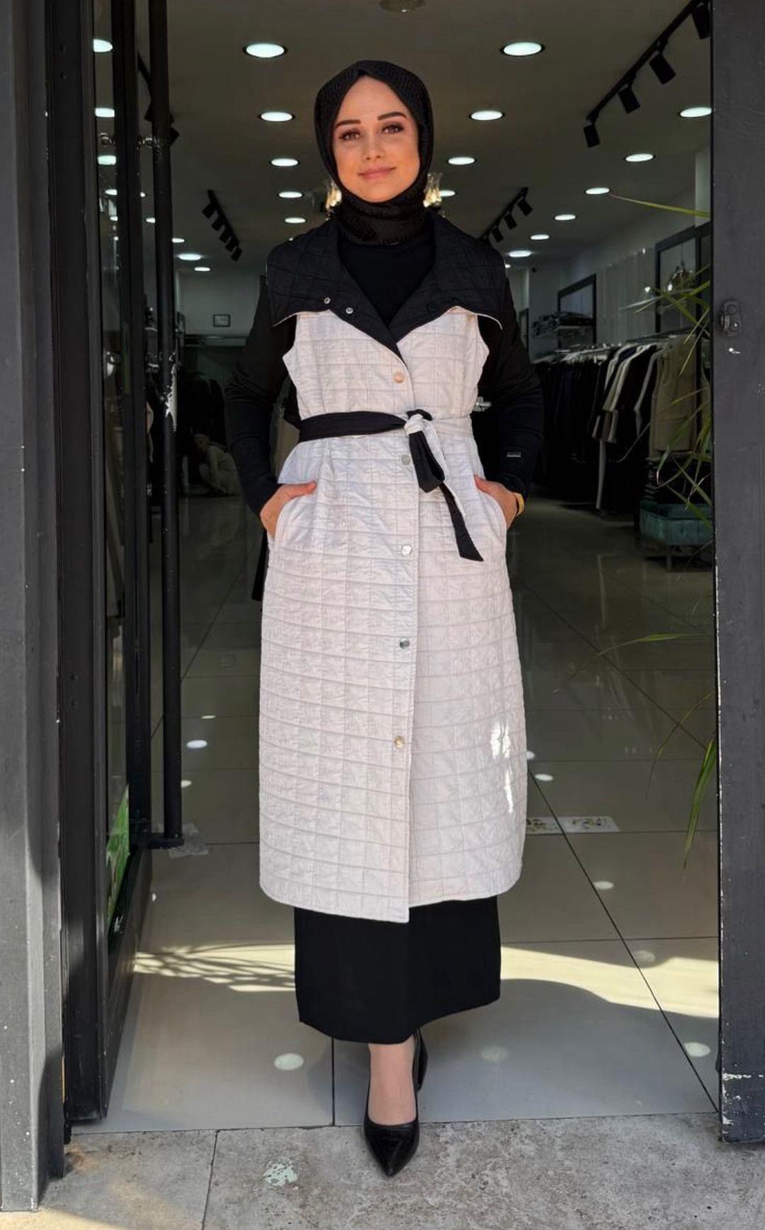 Orhan çift taraflı yelek siyah krem