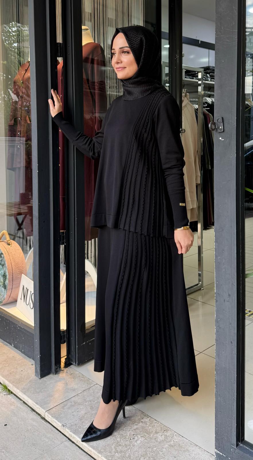 Rayon Etekli Şerit Takım Siyah