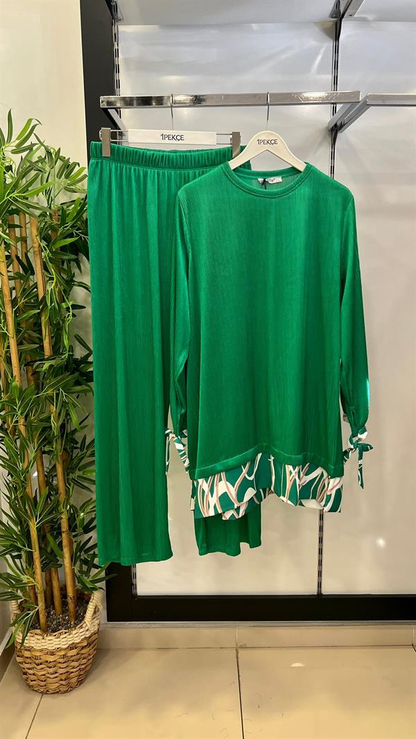 Takım Pantolonlu Motifli Tunik Yeşil