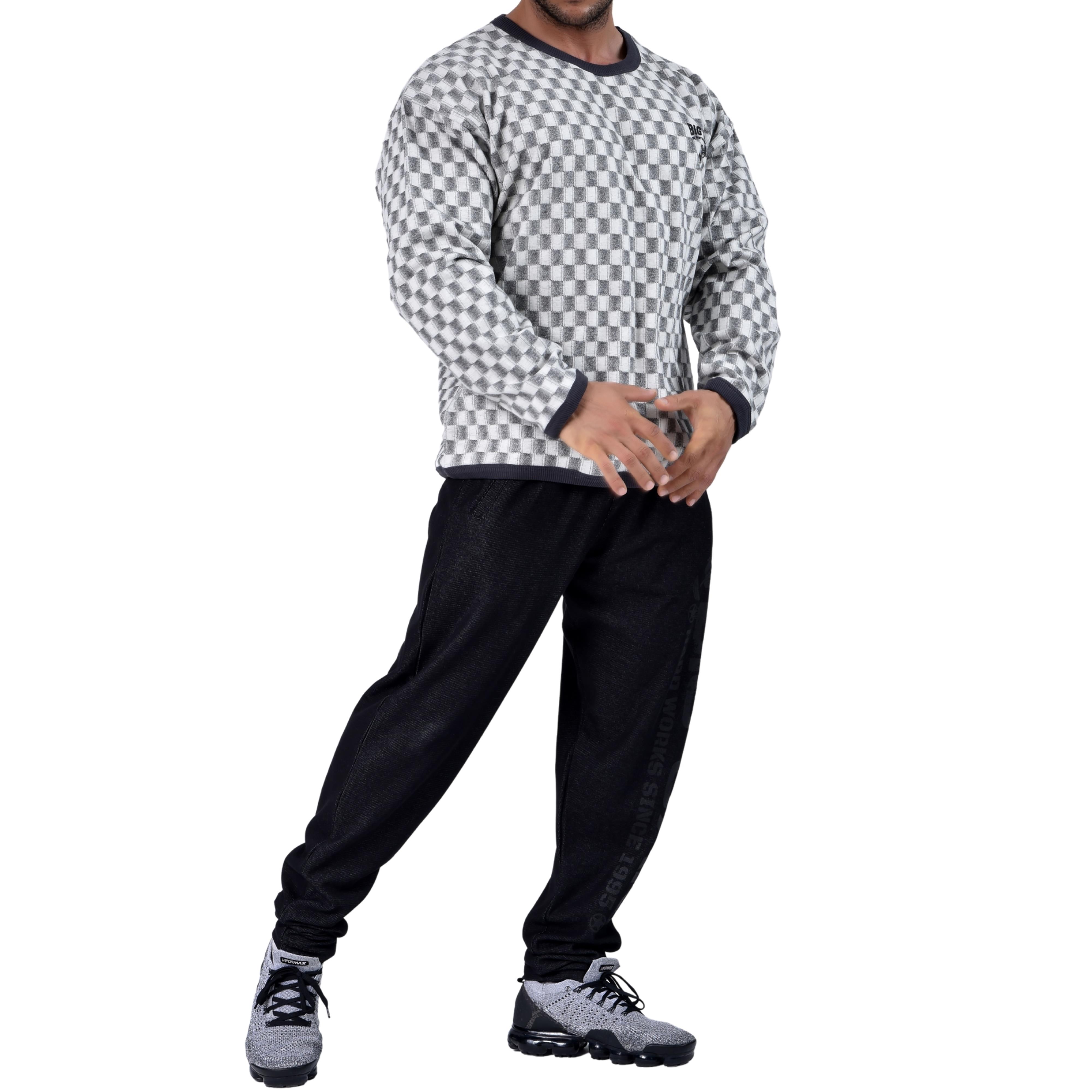  Mens Oversize Long Sleeve Checkered Sweatshirt