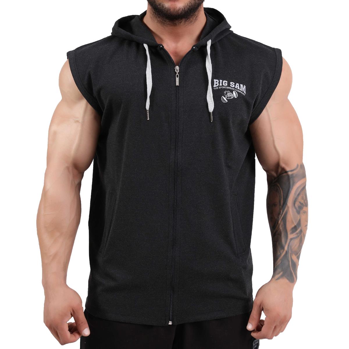 Anthracite Hooded Zipper Vest 
