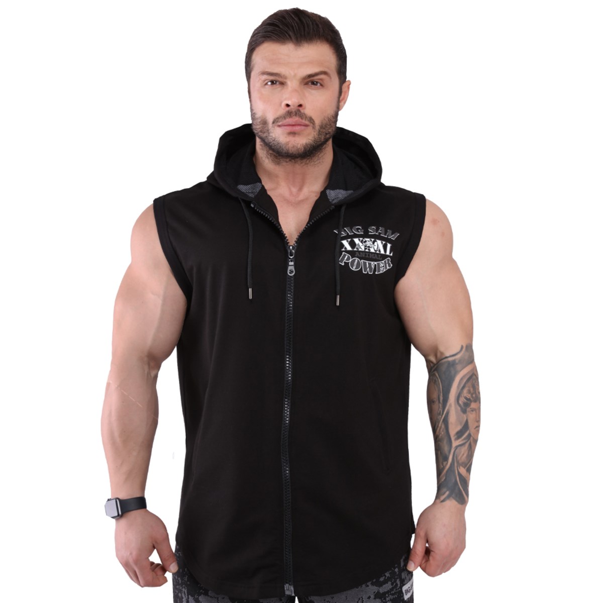 Mens Oversize Hooded Active Vest with Full Zip