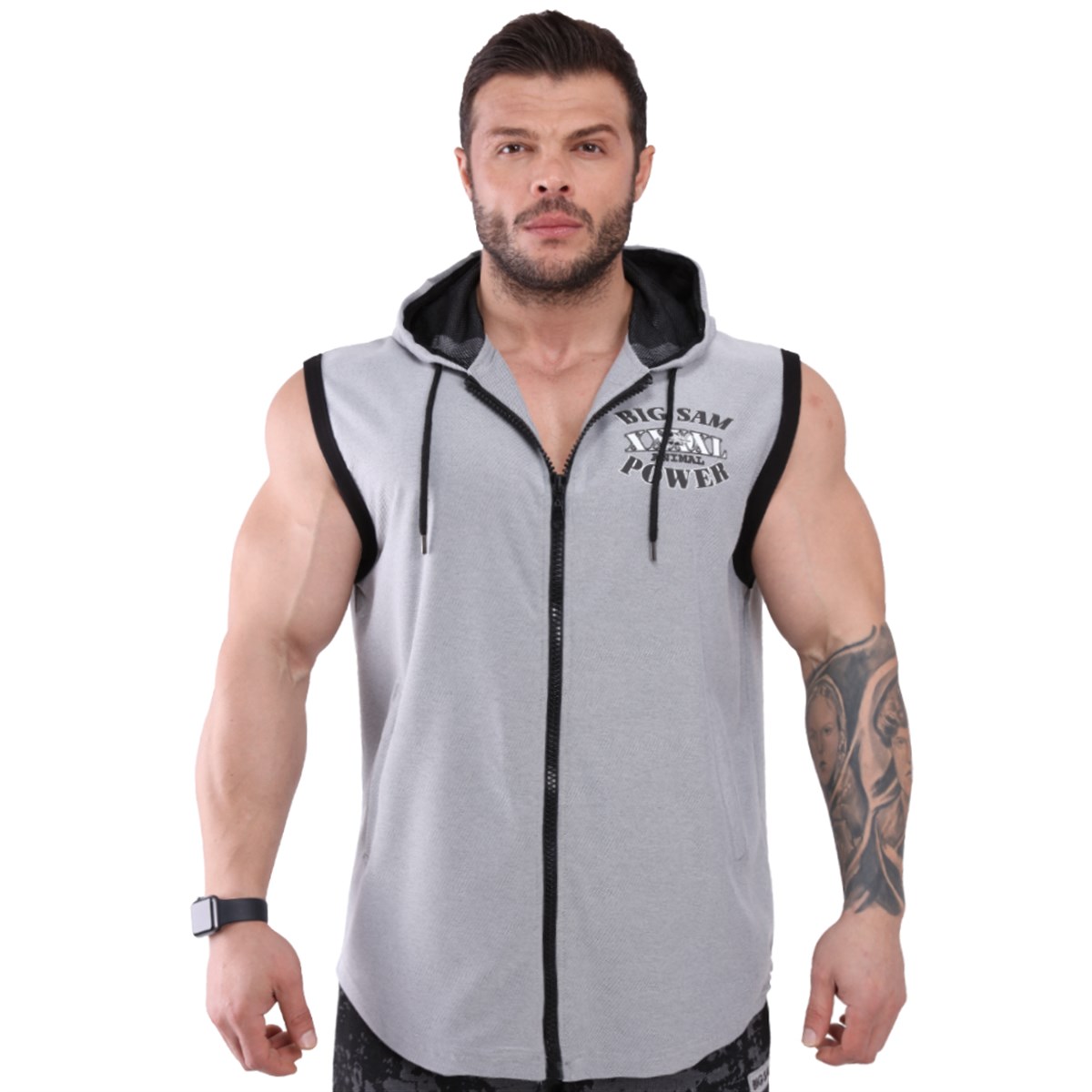 Mens Oversize Hooded Active Vest with Full Zip