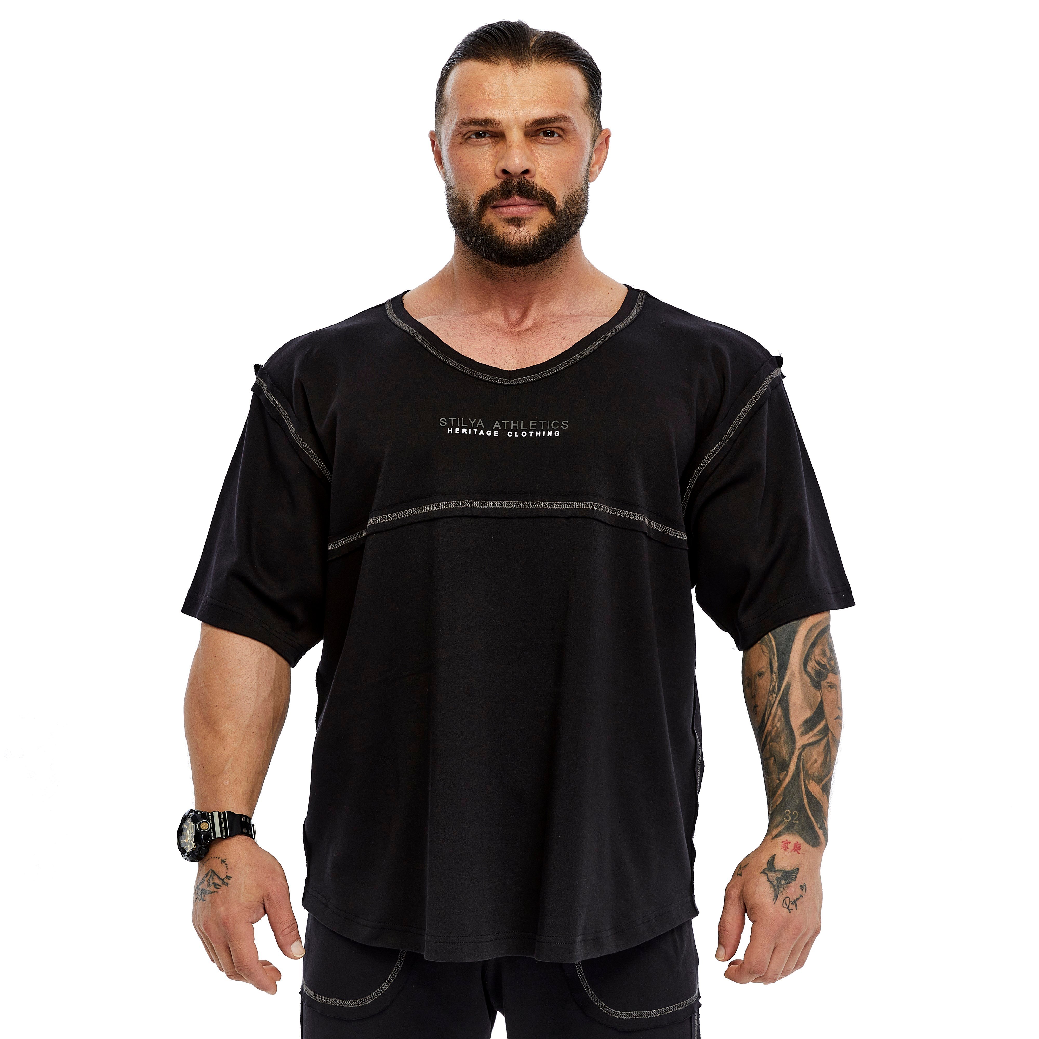 Mens Oversize Open V-neck T-shirt