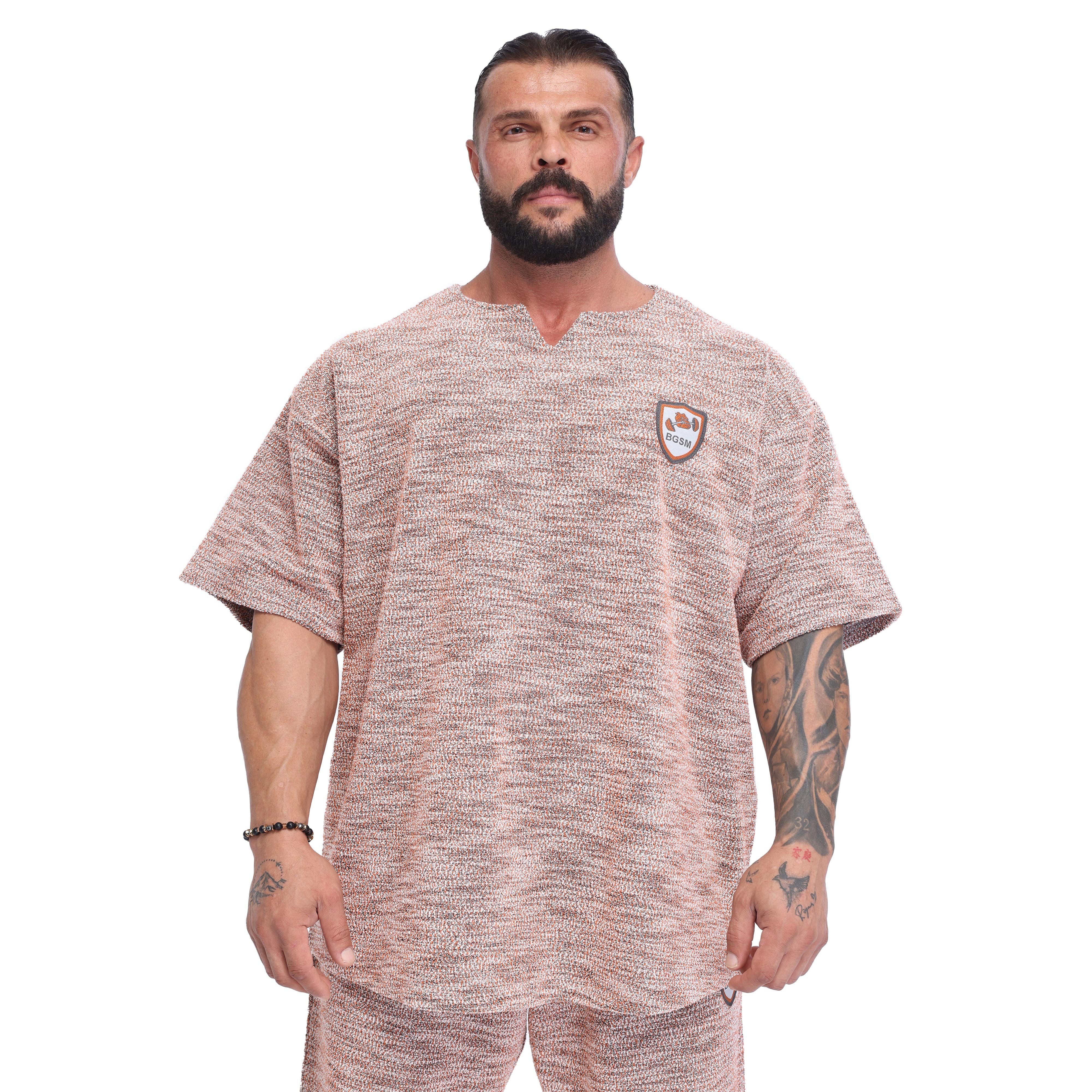 Mens Oversized Heavyweight Rag Top T-Shirt, Textured Fabric, Open V-Neck