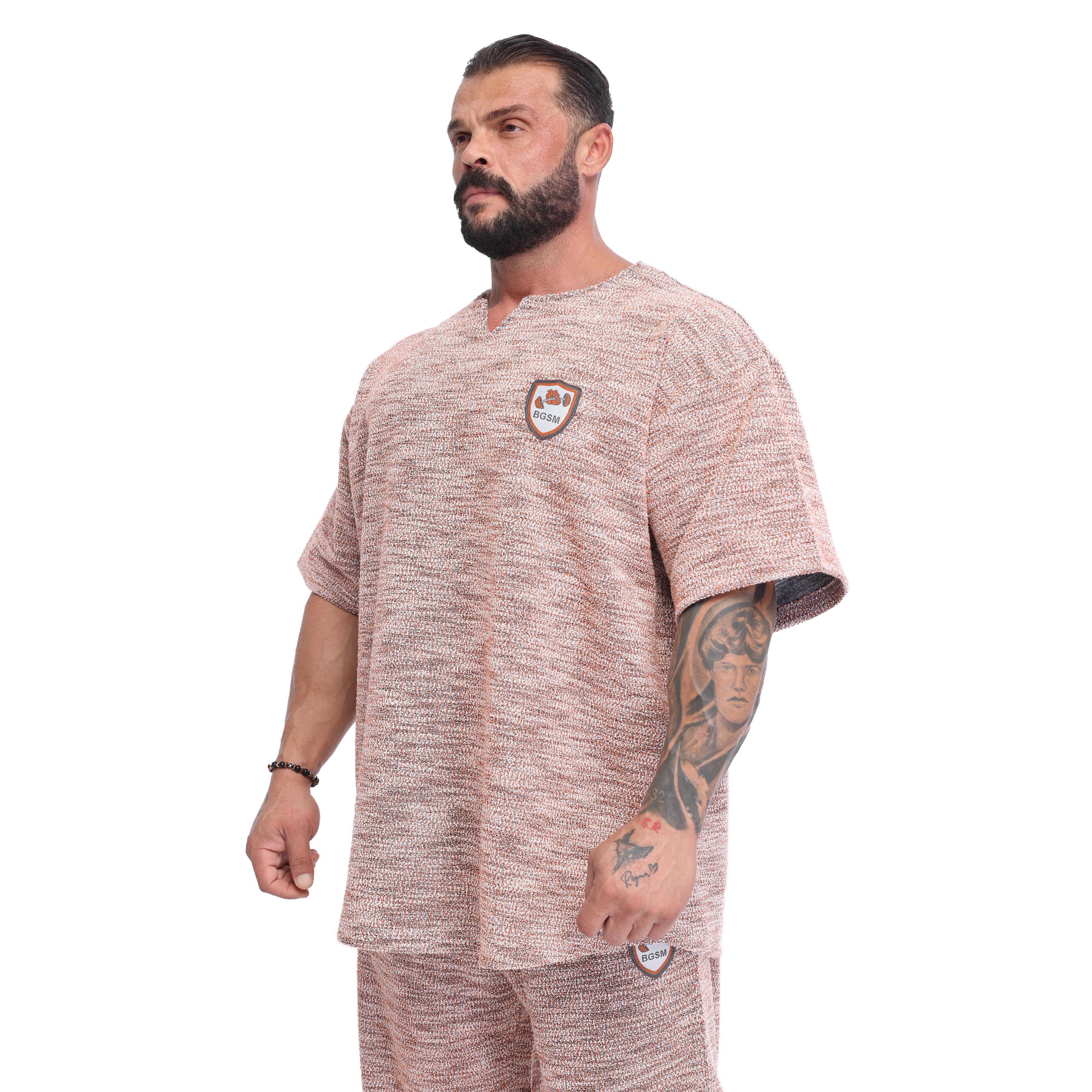 Mens Oversized Heavyweight Rag Top T-Shirt, Textured Fabric, Open V-Neck