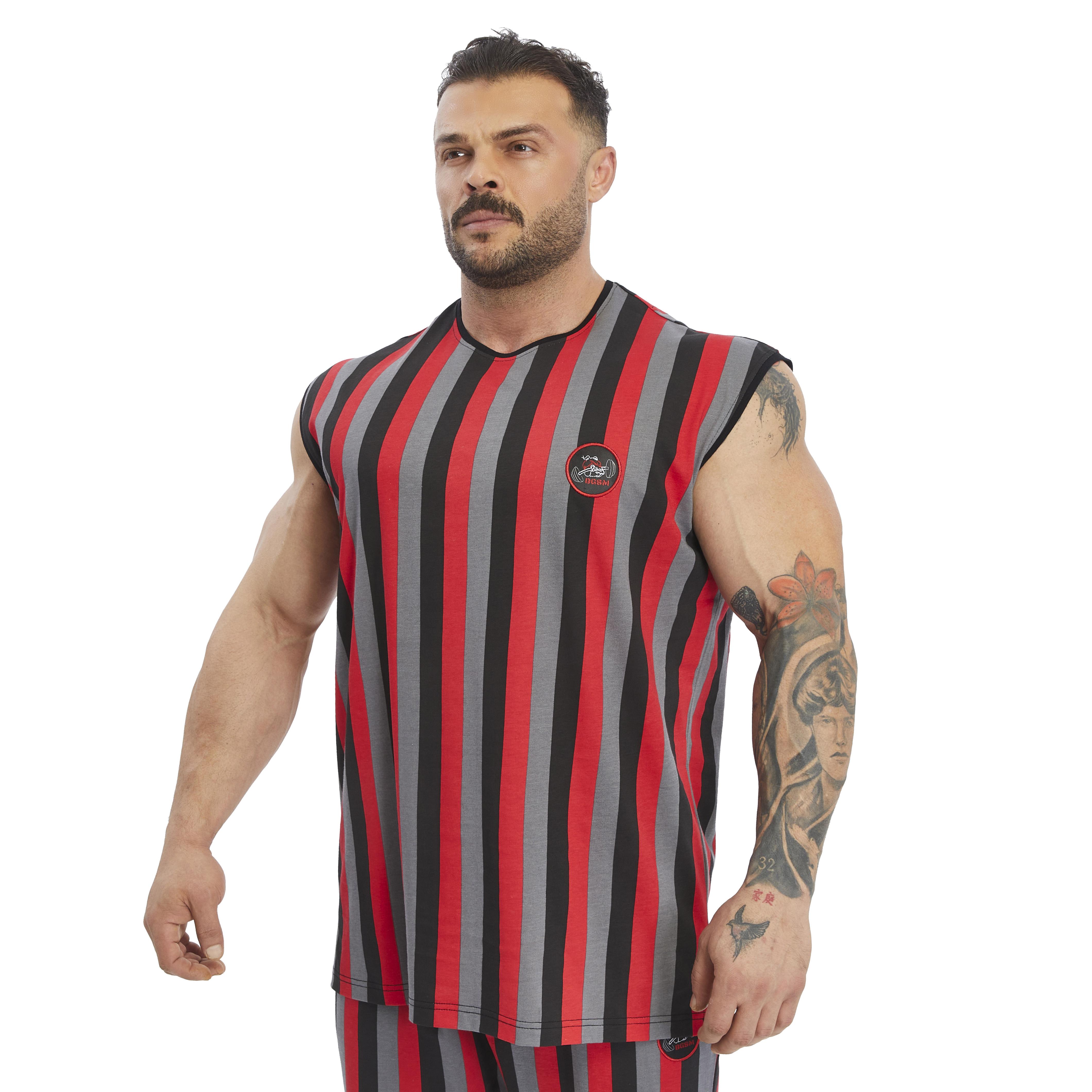 Mens Striped Sleeveless Cotton T-shirt
