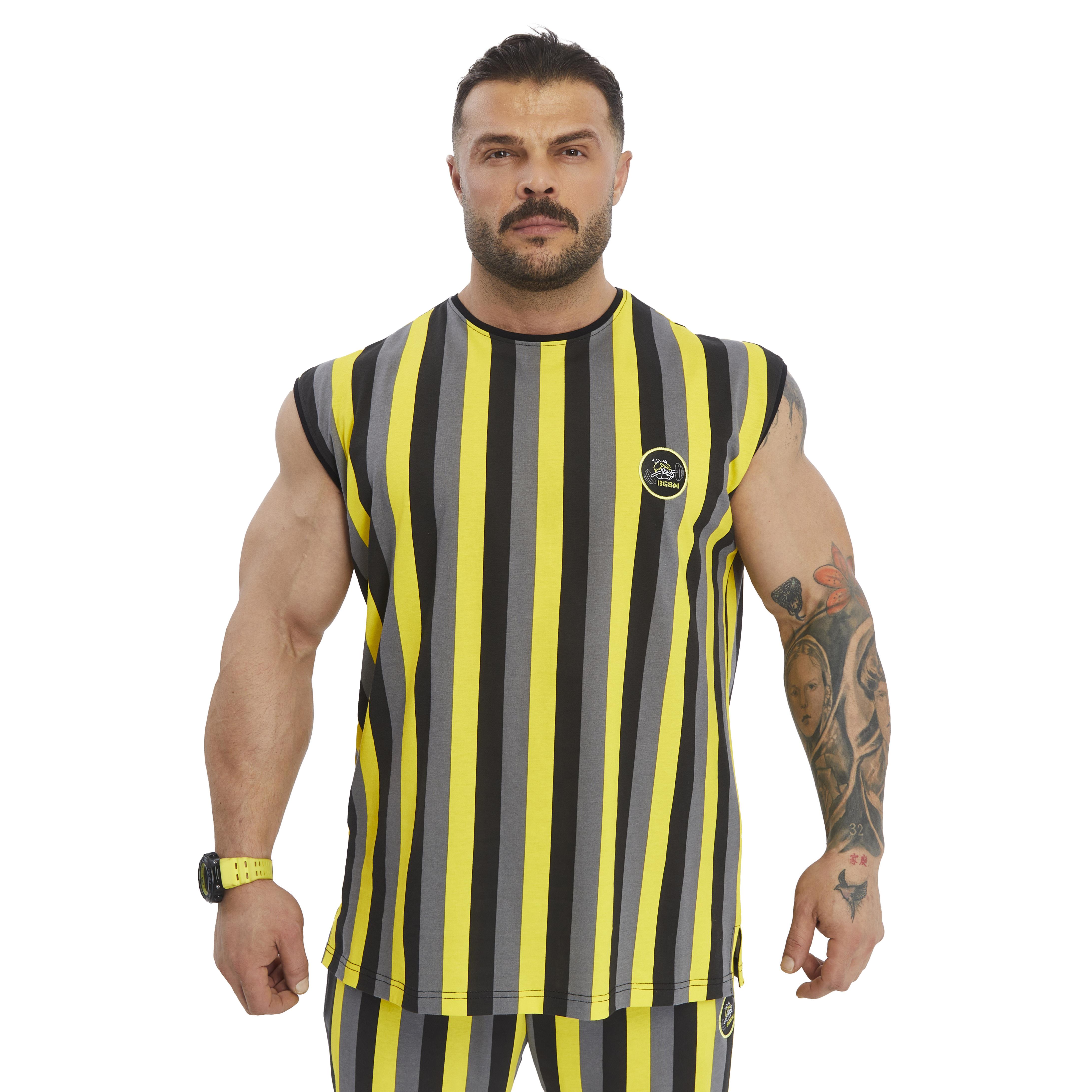 Mens Striped Sleeveless Cotton T-shirt
