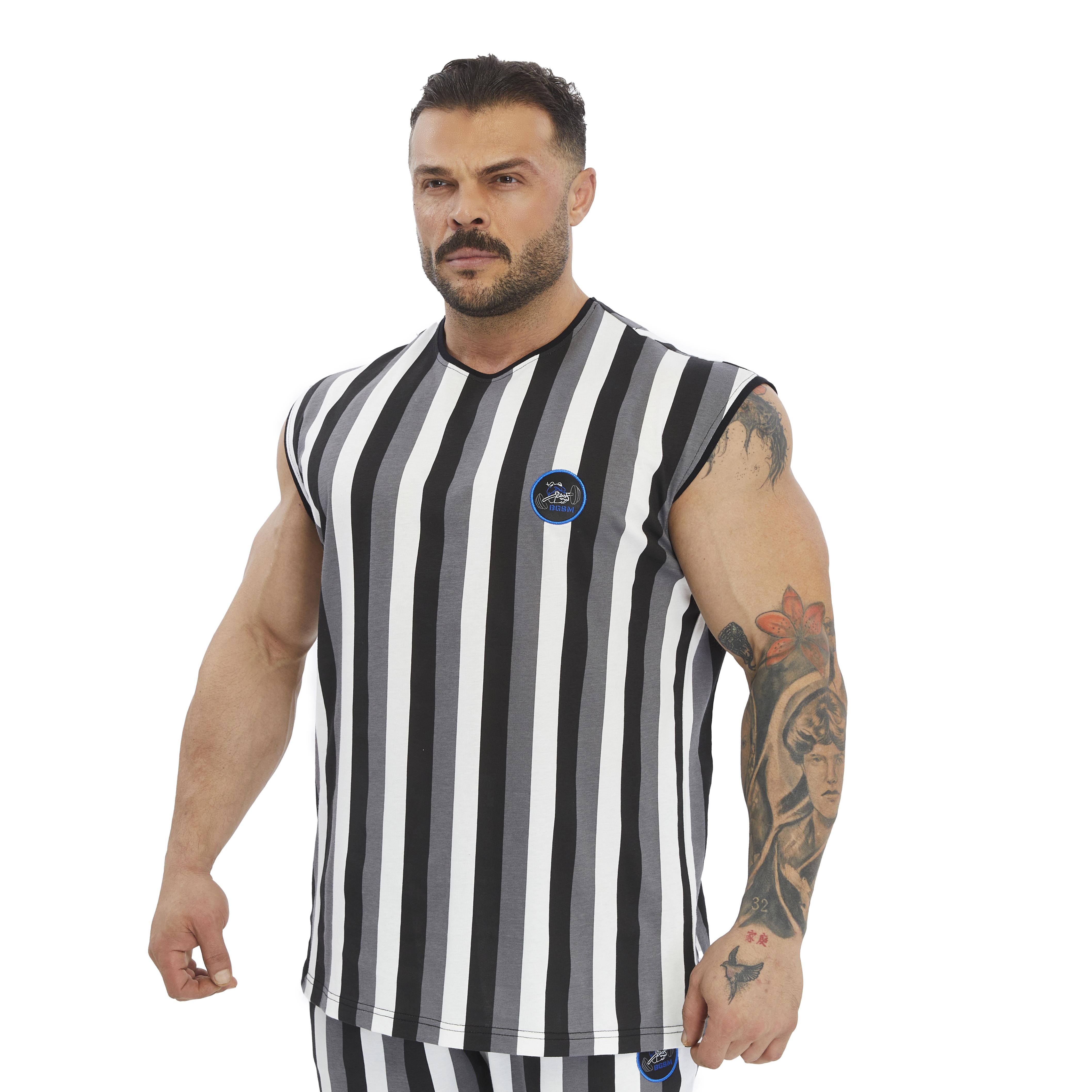 Mens Striped Sleeveless Cotton T-shirt