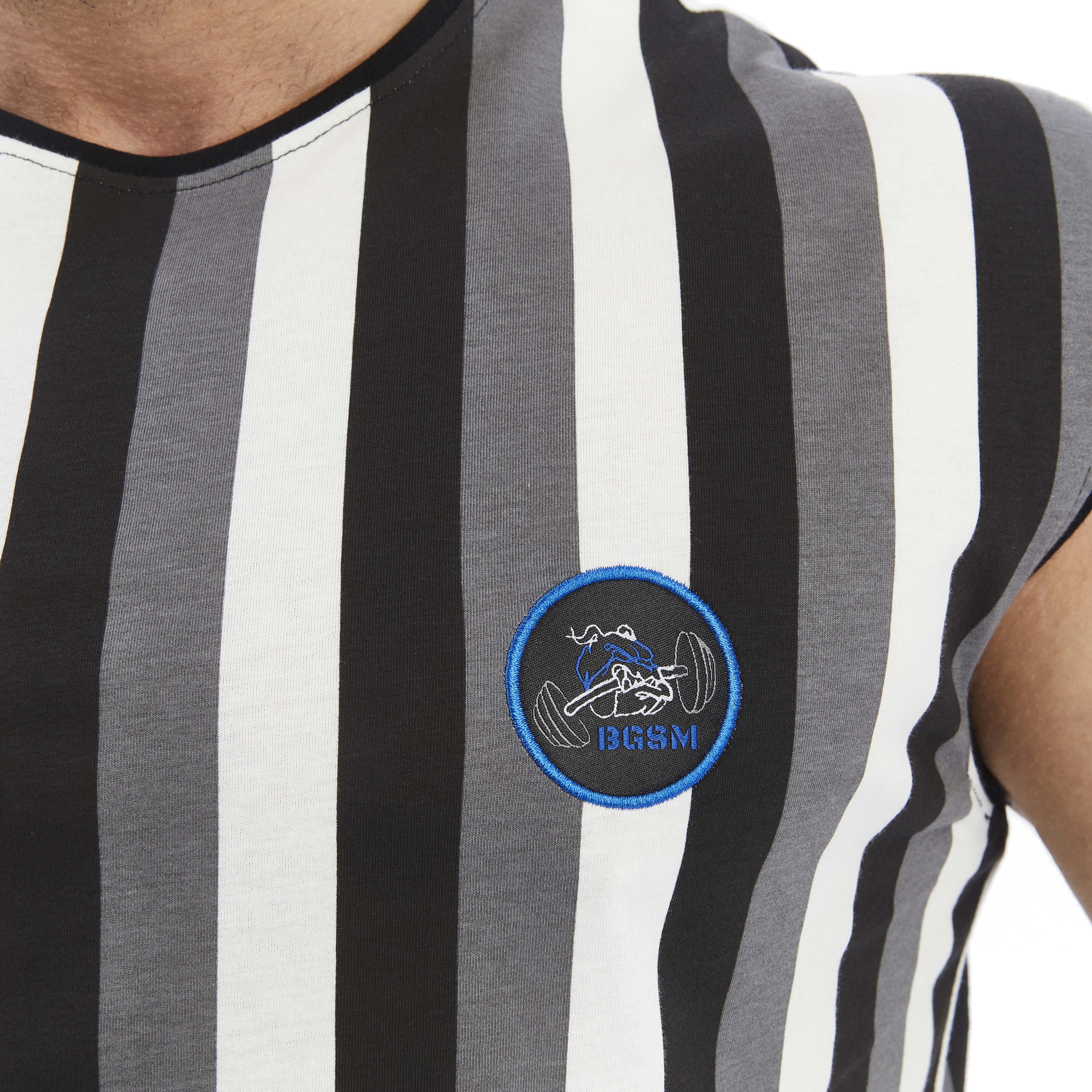 Mens Striped Sleeveless Cotton T-shirt
