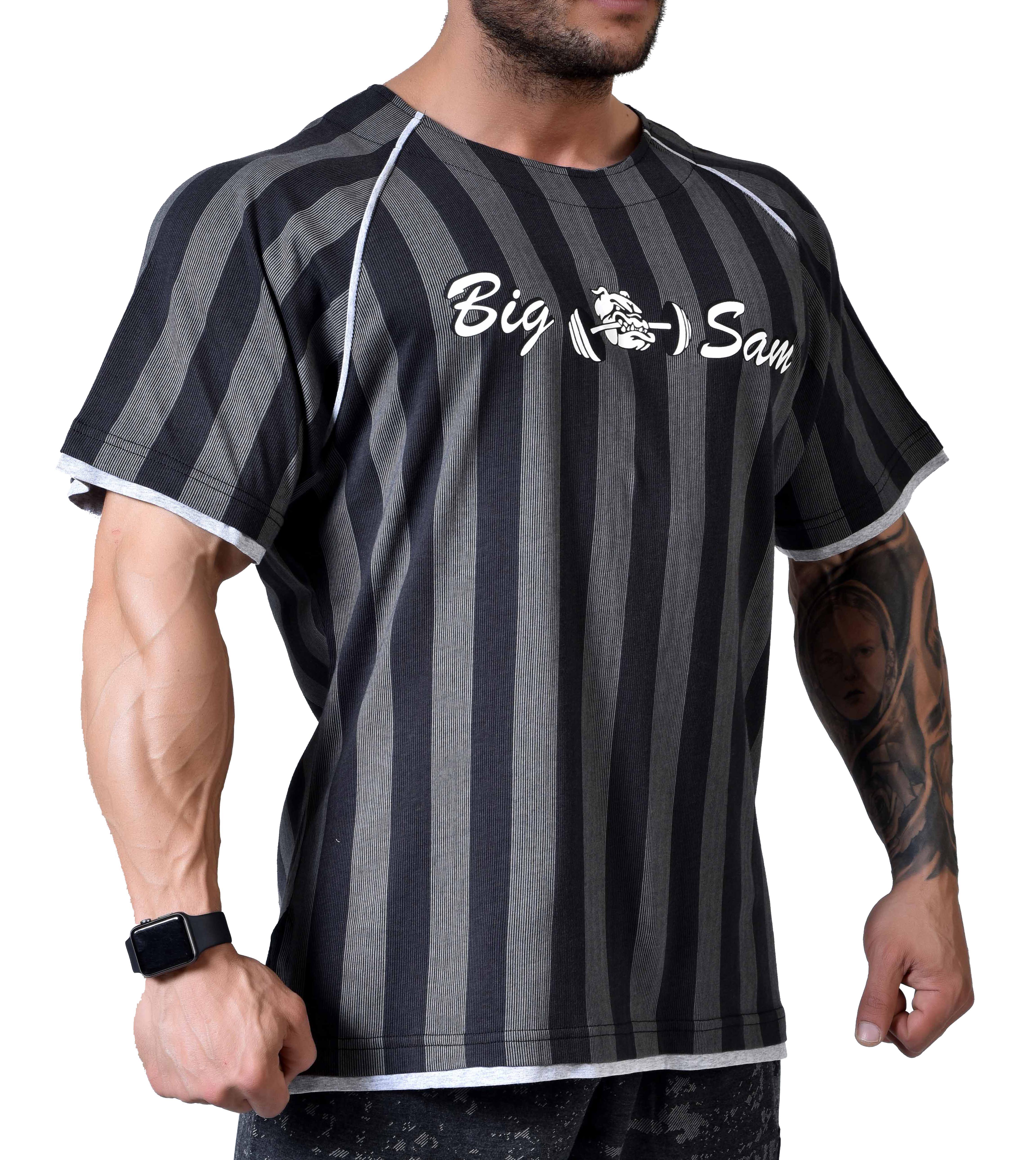 Mens Stripped Gym T-shirt Big Sam