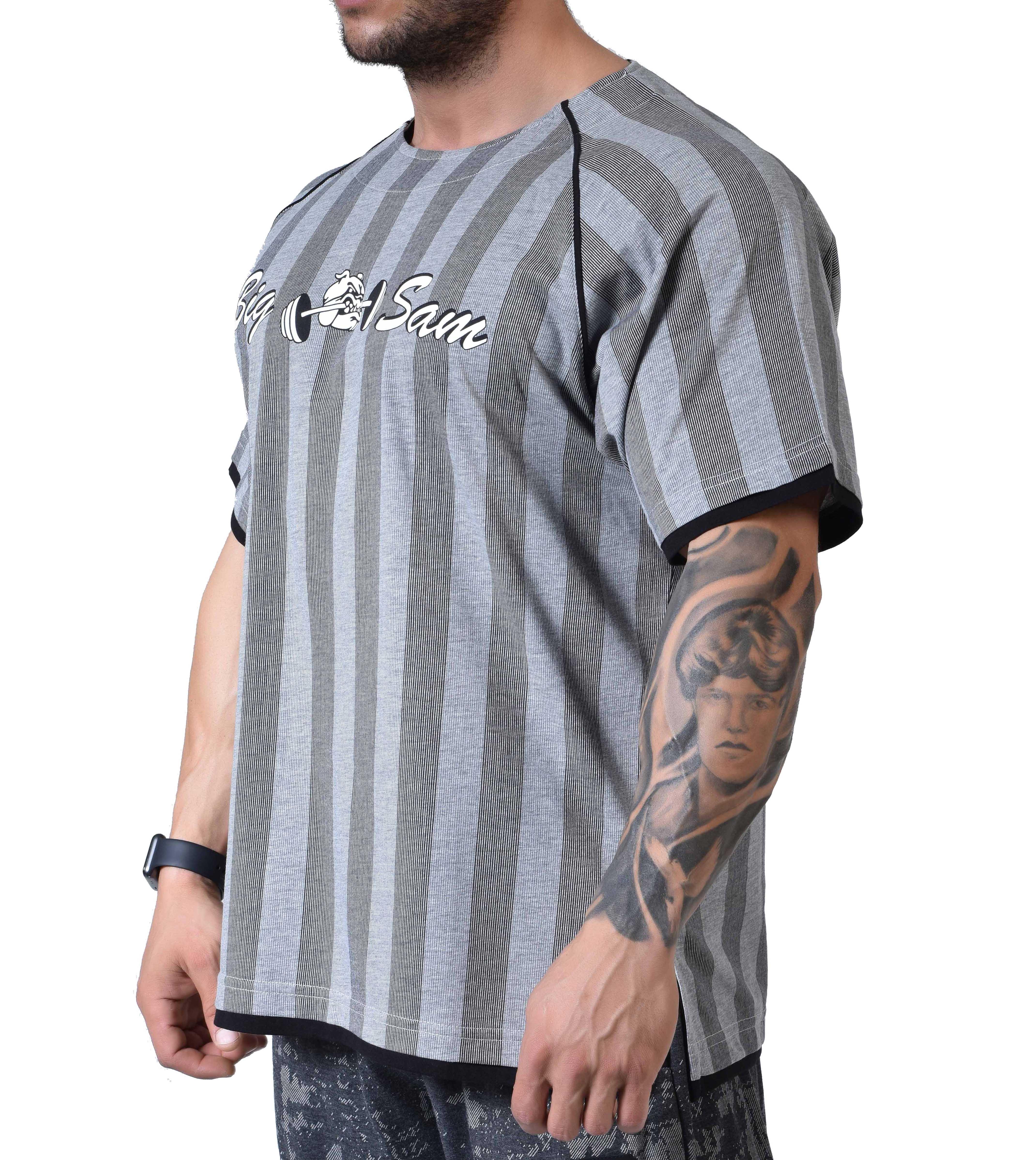 Mens Stripped Gym T-shirt Big Sam