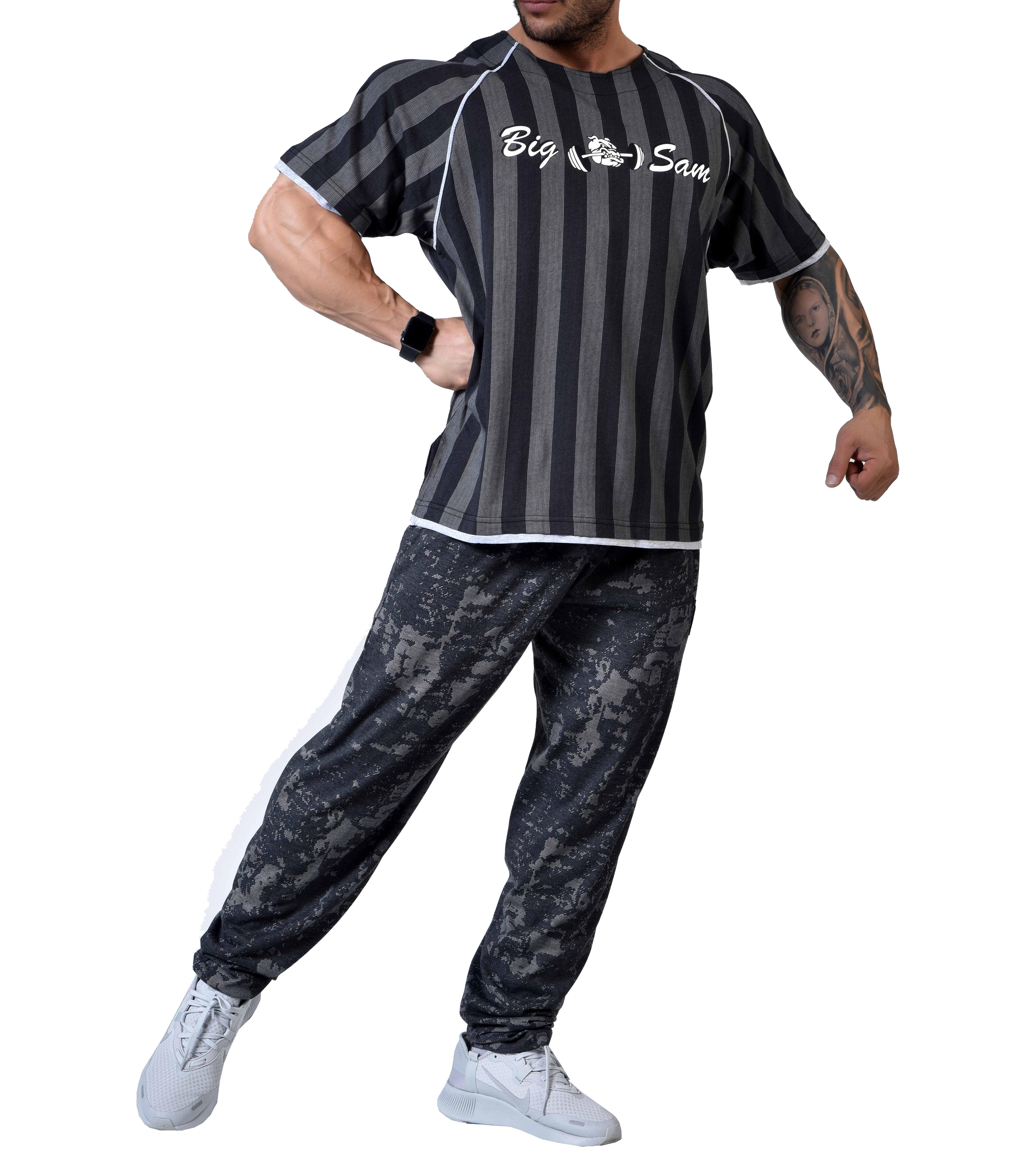 Mens Stripped Gym T-shirt Big Sam