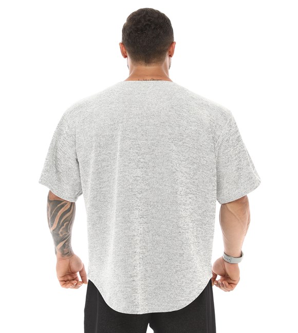 Mens Oversized Heavyweight Rag Top T-Shirt, Textured Fabric, Open V-Neck