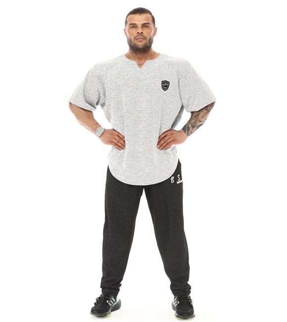 Mens Oversized Heavyweight Rag Top T-Shirt, Textured Fabric, Open V-Neck