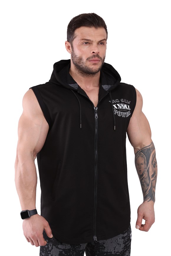 Mens Oversize Hooded Active Vest with Full Zip