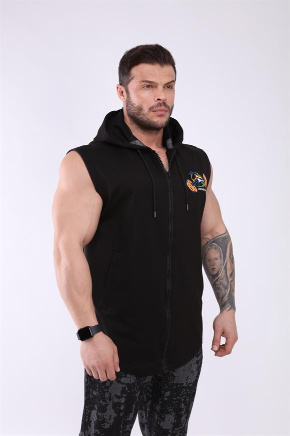 Mens Oversize Hooded Active Vest with Full Zip