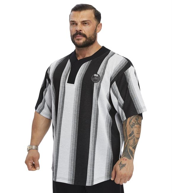 Mens Oversize Striped Rag Top Oldschool T-shirt