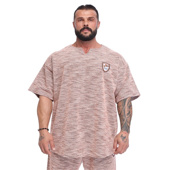 Mens Oversized Heavyweight Rag Top T-Shirt, Textured Fabric, Open V-Neck