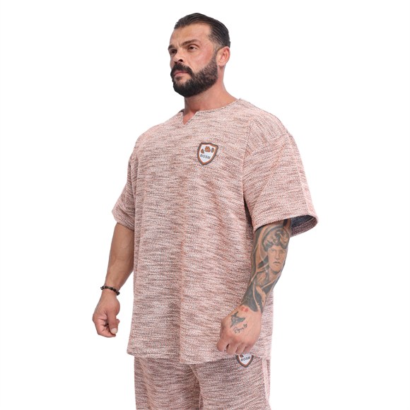 Mens Oversized Heavyweight Rag Top T-Shirt, Textured Fabric, Open V-Neck