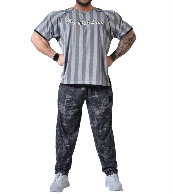 Mens Stripped Gym T-shirt Big Sam
