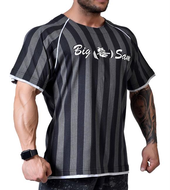 Mens Stripped Gym T-shirt Big Sam