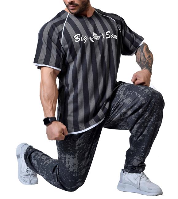 Mens Stripped Gym T-shirt Big Sam