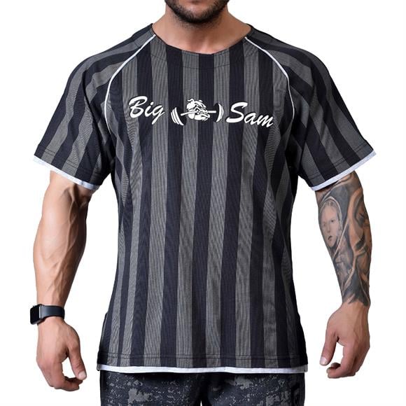 Mens Stripped Gym T-shirt Big Sam