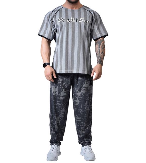 Mens Stripped Gym T-shirt Big Sam