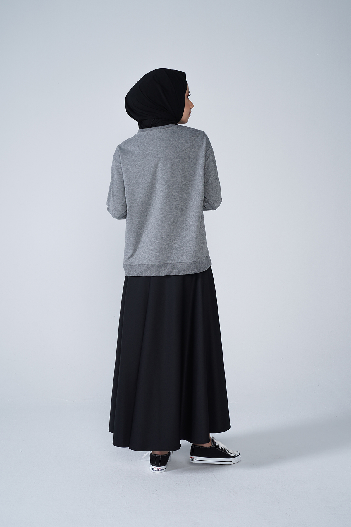 Bisiklet Yaka Basic İki İplik Sweat Gri