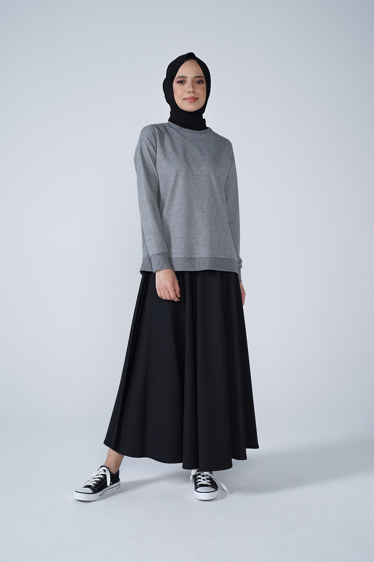 Bisiklet Yaka Basic İki İplik Sweat Gri