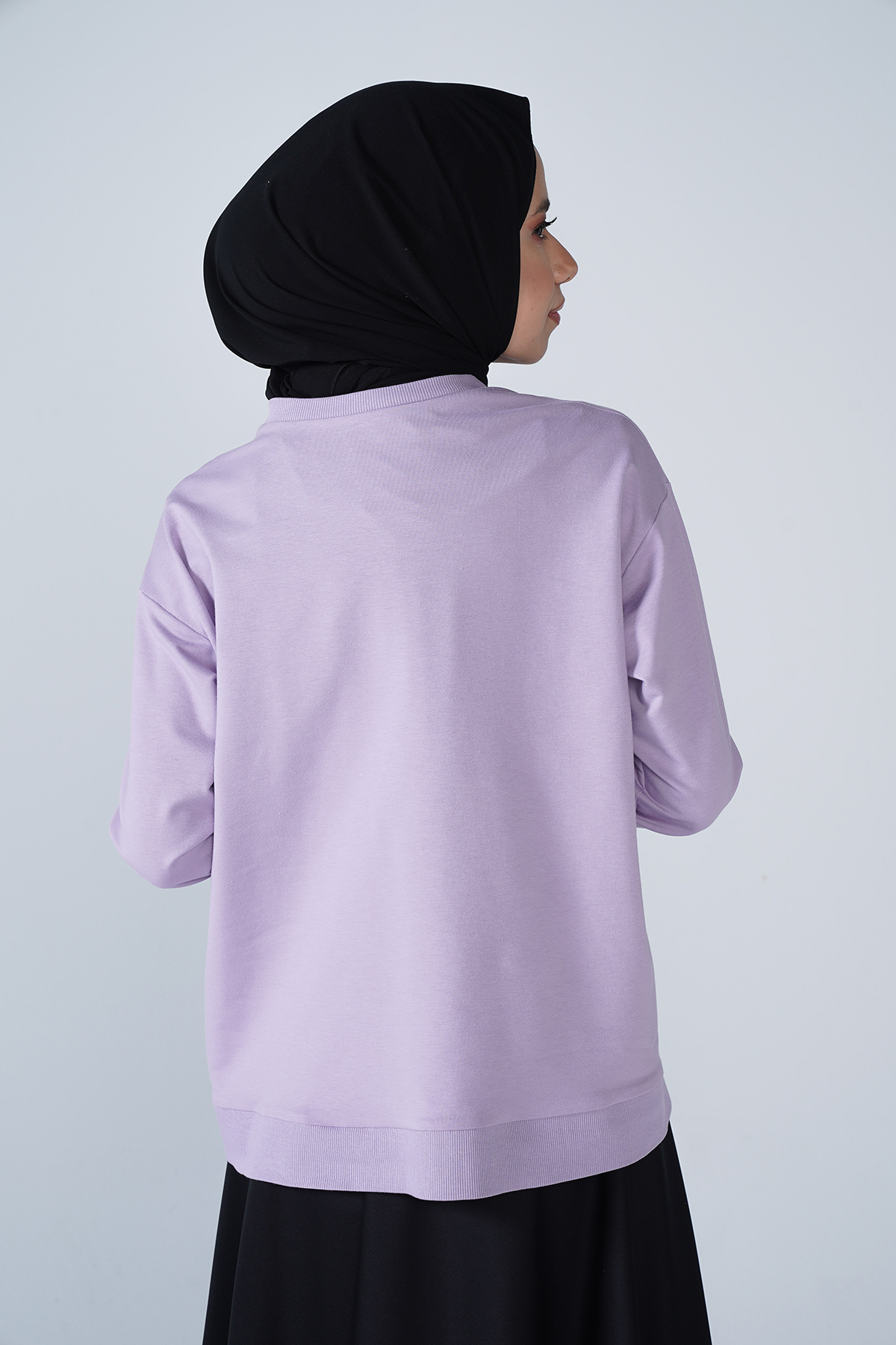 Bisiklet Yaka Basic İki İplik Sweat Lila