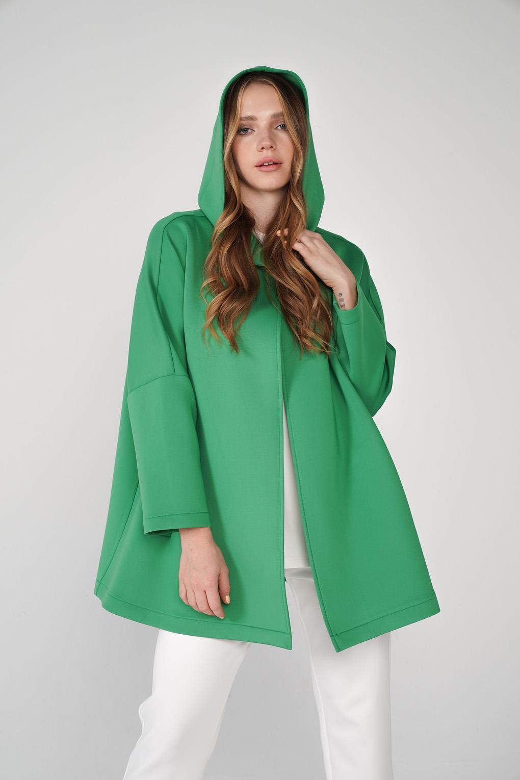 Puf Kumaş Kapüşonlu Cepli Yaka Çıtçıt Detaylı Nicole Kap Benetton Yeşil