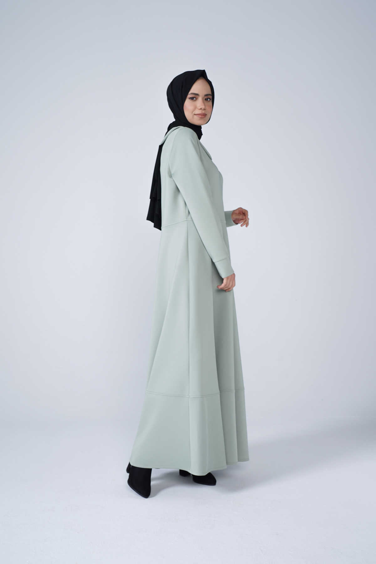 Scuba Kumaş Bebe Yaka Nil Elbise Mint