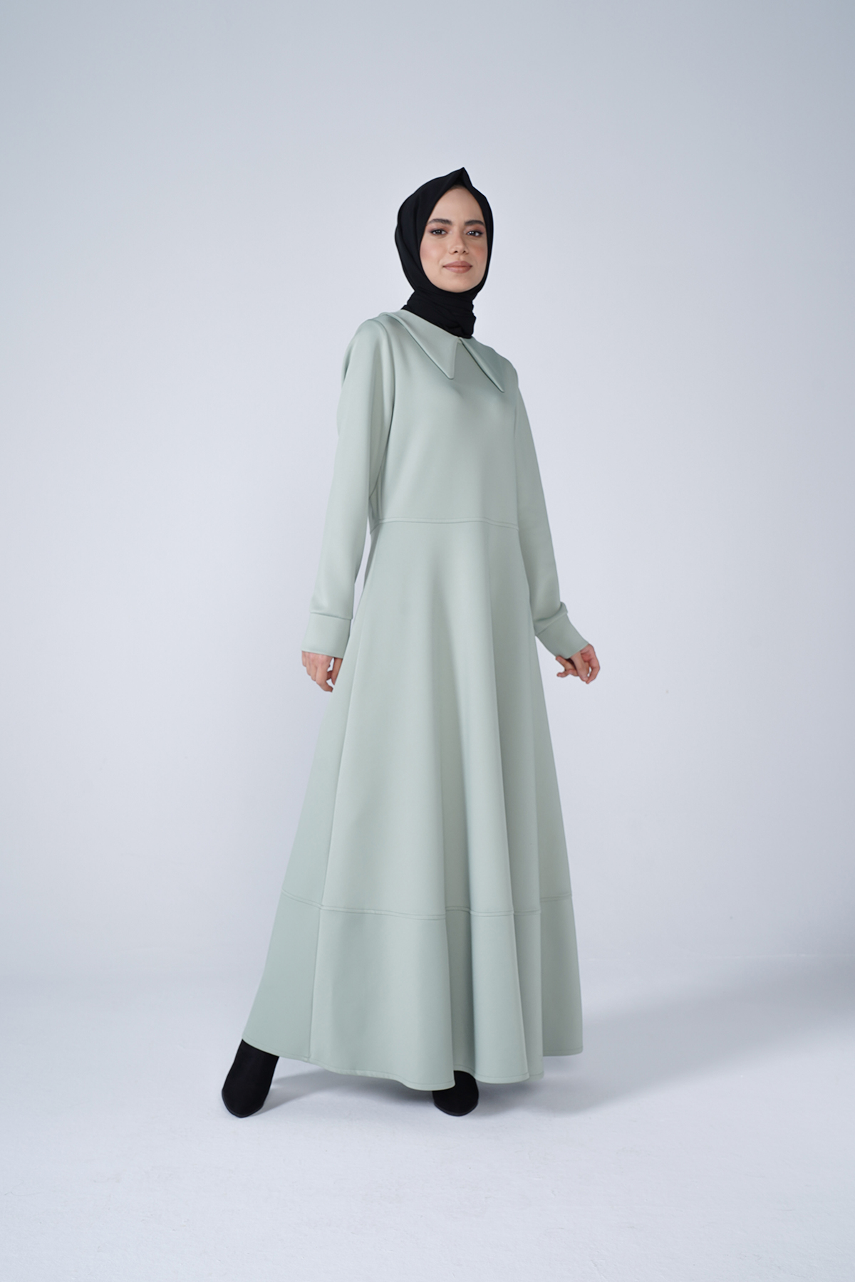 Scuba Kumaş Bebe Yaka Nil Elbise Mint