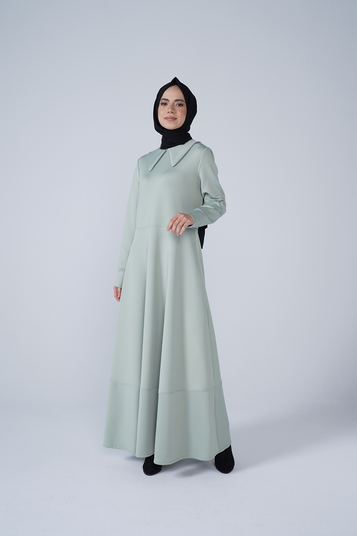 Scuba Kumaş Bebe Yaka Nil Elbise Mint