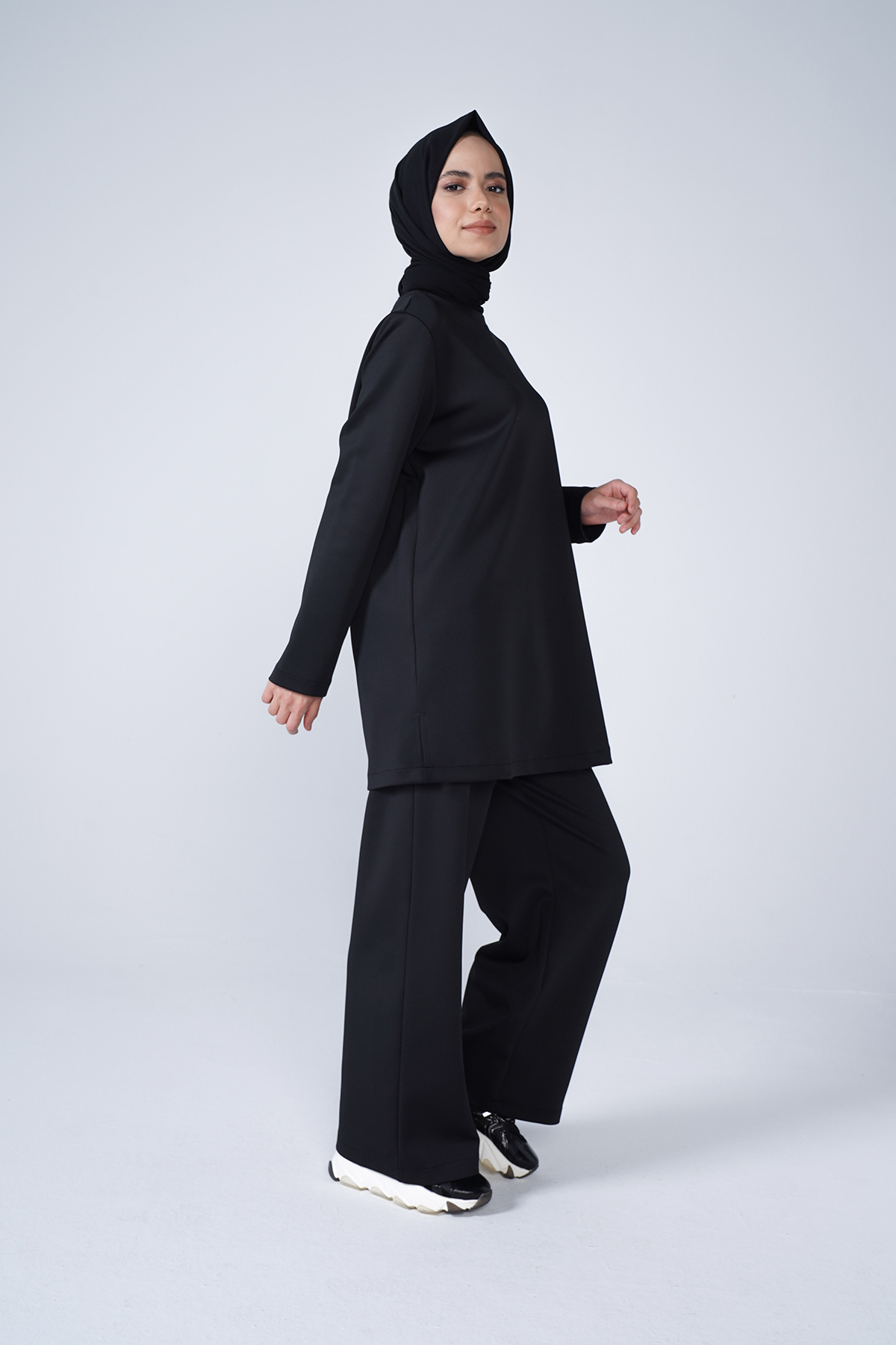 Scuba Kumaş Bisiklet Yaka Basic İkili Takım Siyah